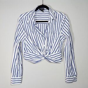 Timing Blue & White Striped Twist-Front Top - Size L